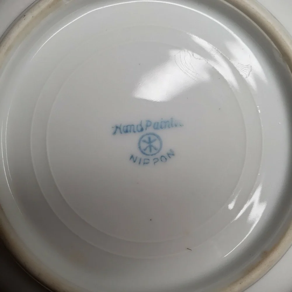 Gold Trimmed Nippon Porcelain Candy Bowl Plate ‎ Hand Painted Vintage